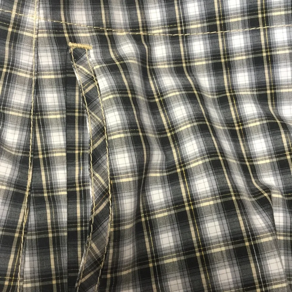 Annika CUTTER AND BUCK sz 2 Golf Skort Plaid Printed Pockets Black Gray Gold